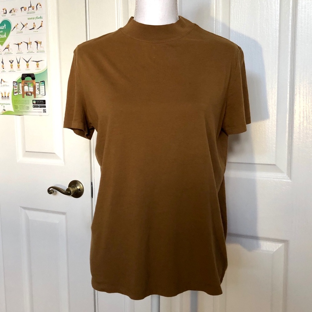 Zara Basic Crew Neck Brown Short Sleeve Top SZ M